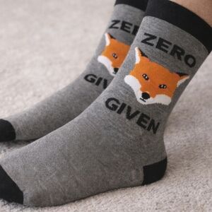 NWT Socksmith Gray Fox Graphic Crew Socks King Size “Zero Fox Given” Novelty Hum